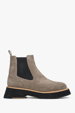 Grey & Brown Women's Ankle Boots made of Genuine Suede with Black Accents Estro ER00113849.