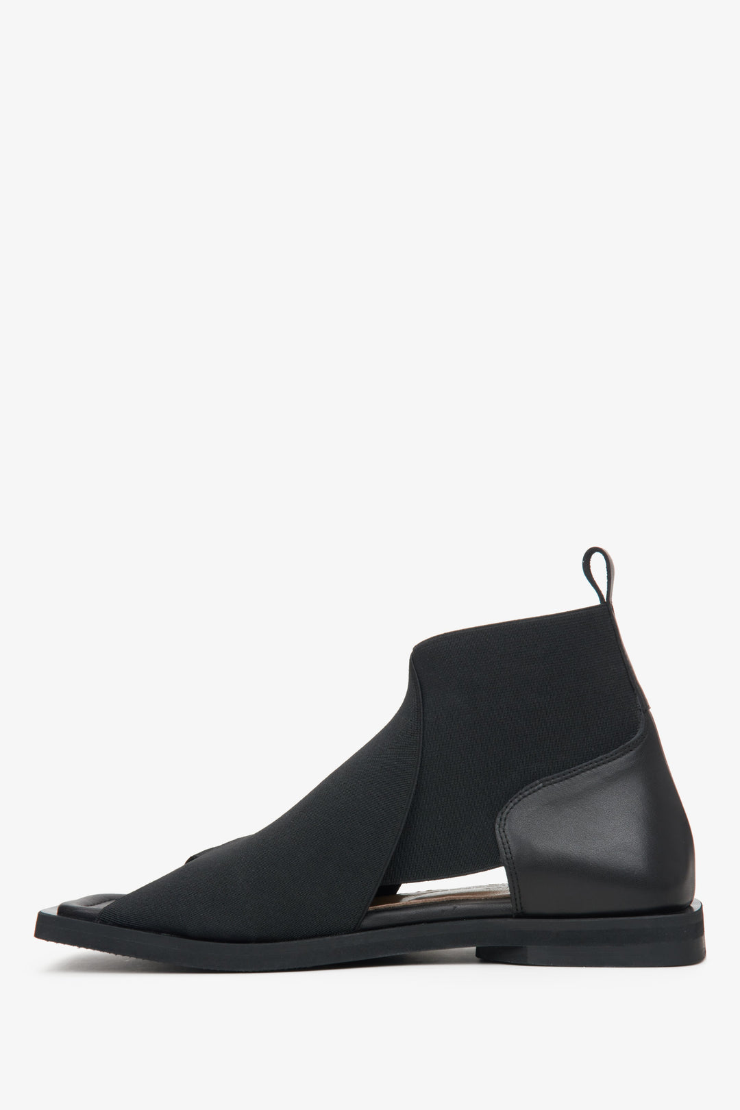 Comfortable women's black  sandals with soft straps by Estro - shoe profile.