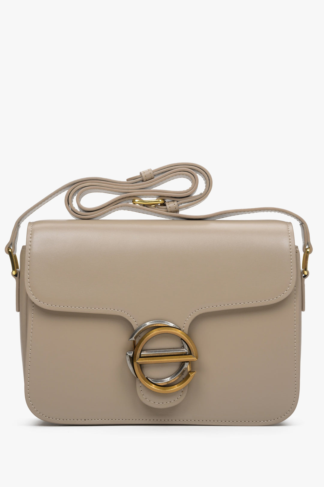 Women's Small Grey & Beige Handbag with Gold Hardware made of Leather Estro ER00113336.