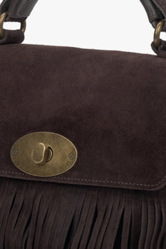 Dark brown women's handbag made of italian velour with fringes – estro.