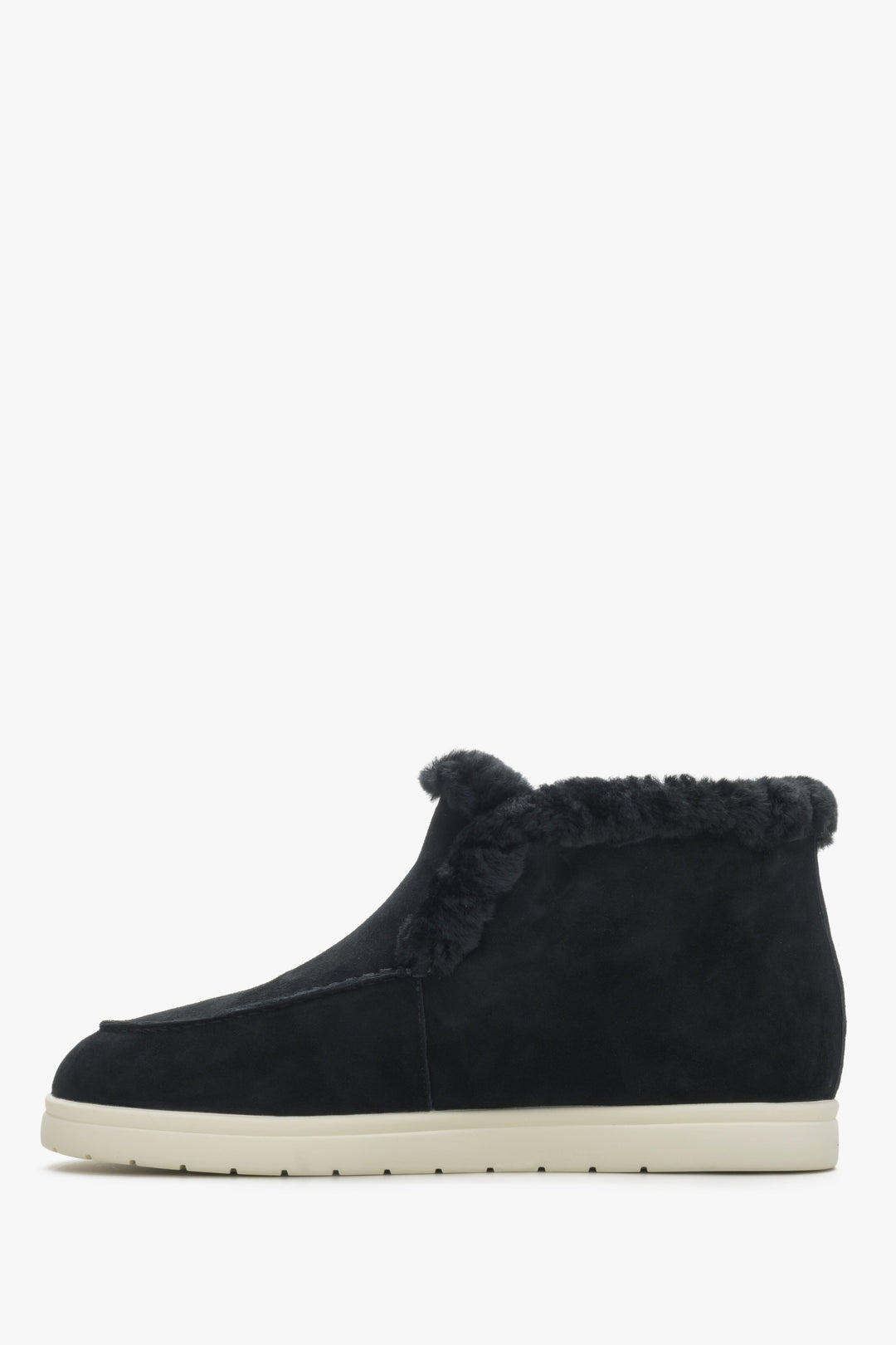 Women's low-top boots made of velour and fur in black colour Estro - shoe profile.