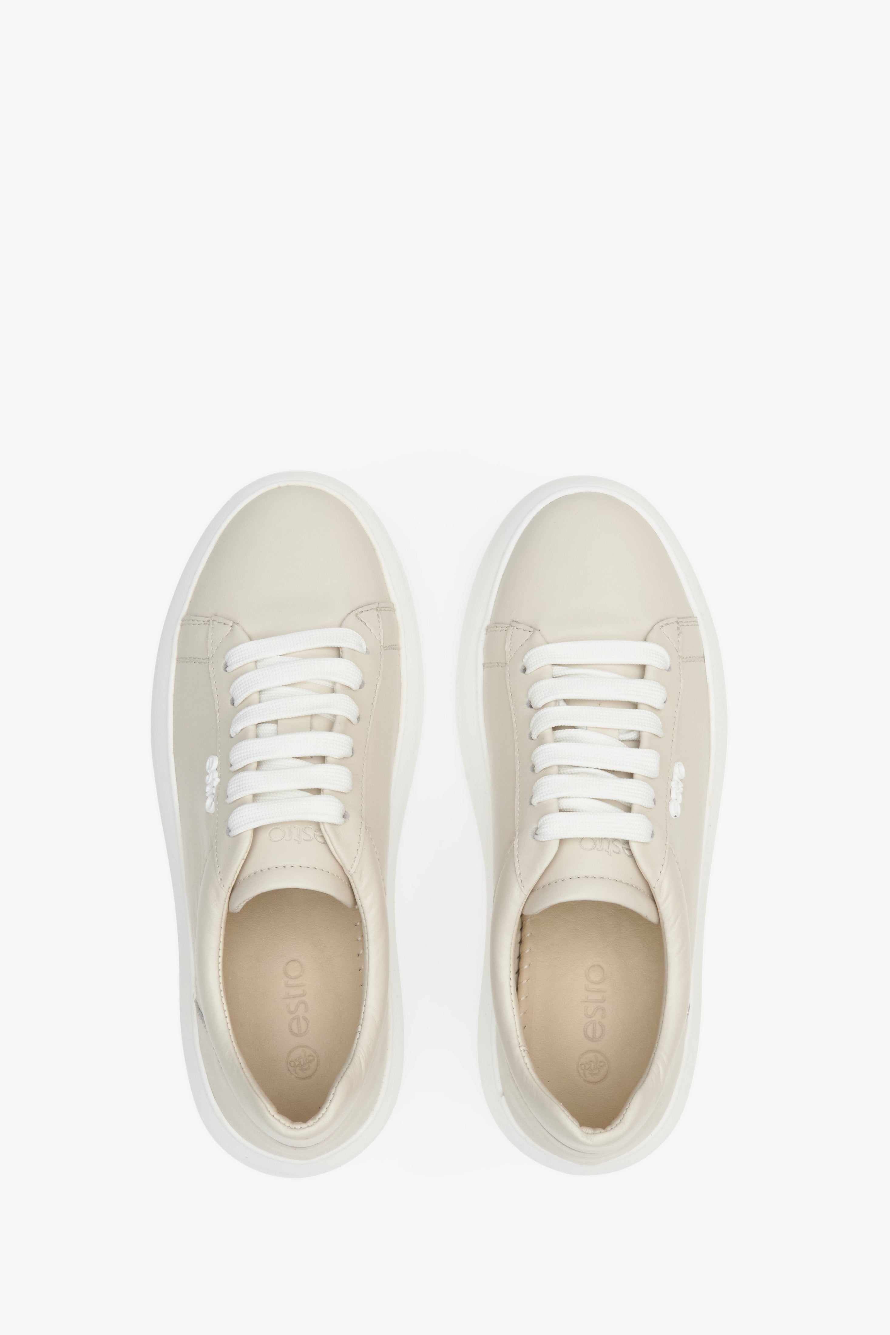 Light beige leather Estro women's sneakers - footwear presentation from the top.