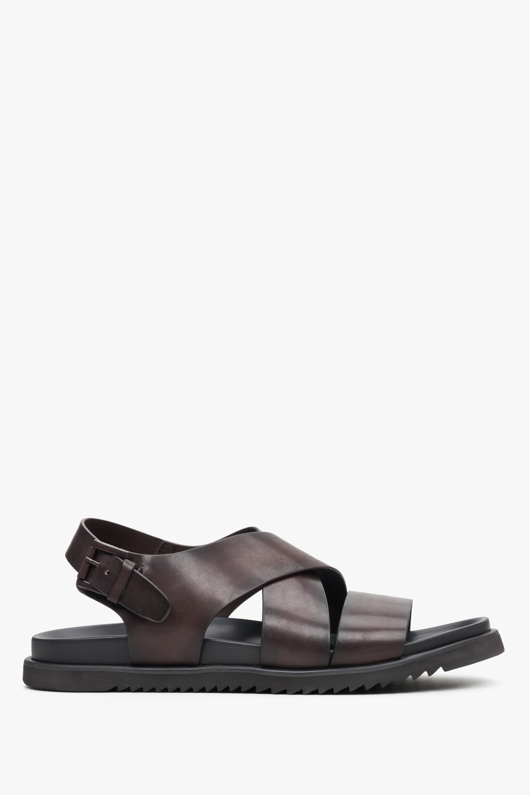 Men's Dark Brown Leather Sandals with Cross Straps Estro ER00113415
