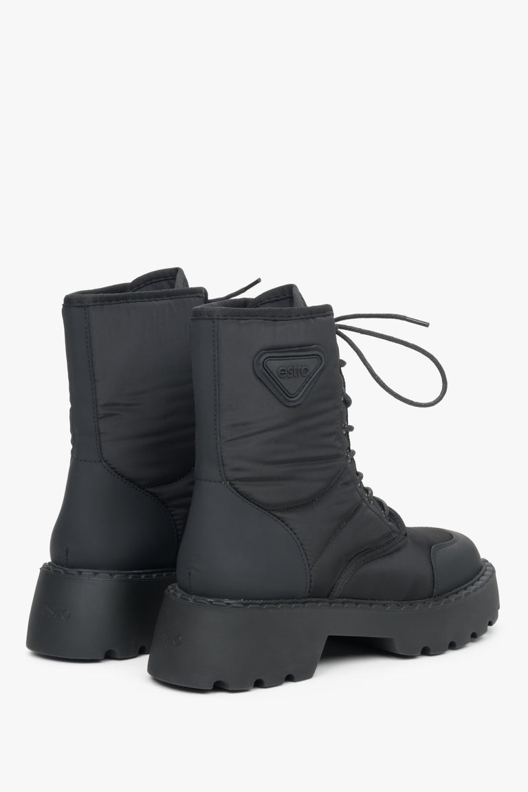 Black Estro women's lace-up ankle boots - close-up of the back of the boot.