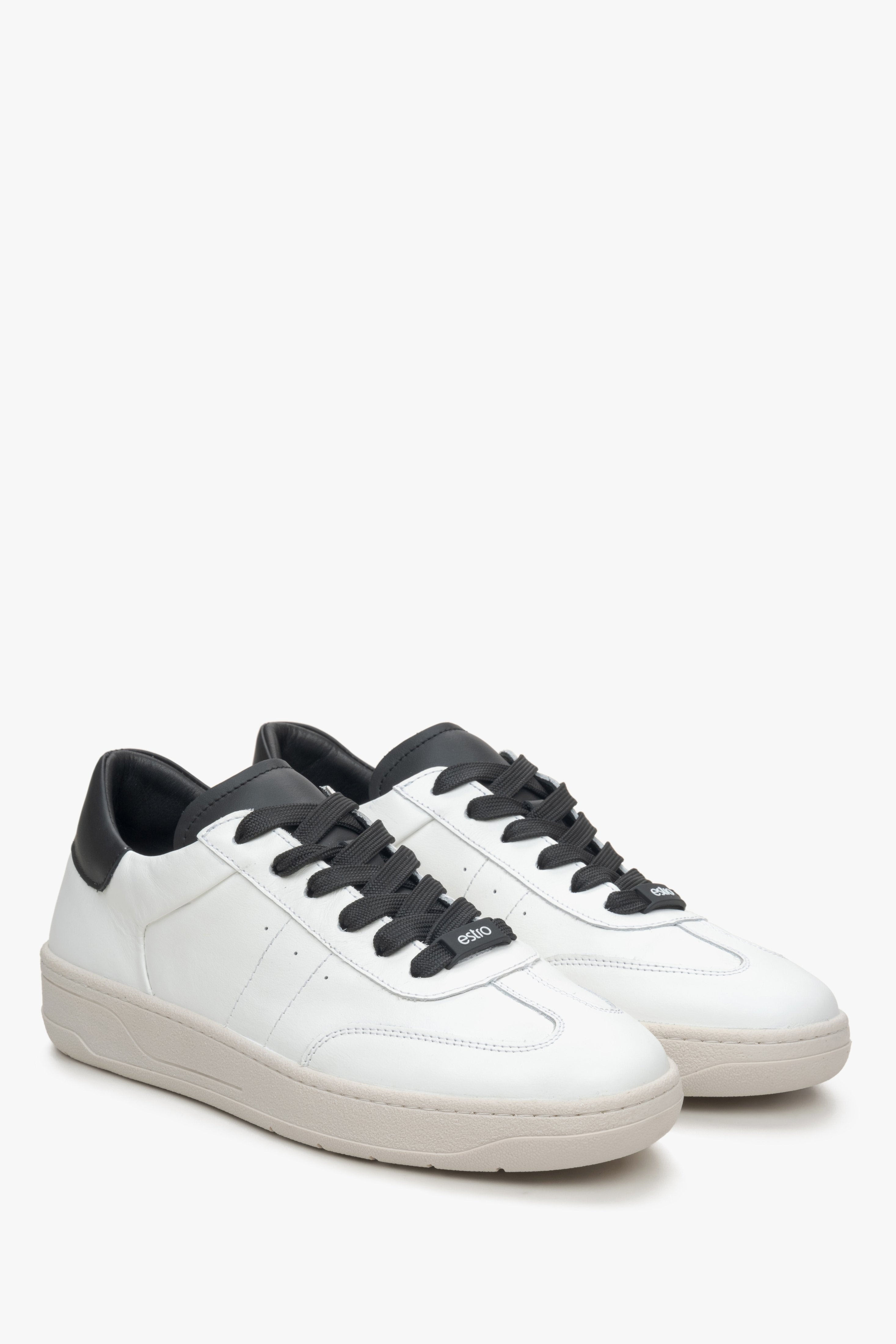 Black and white leather women's sneakers Estro.