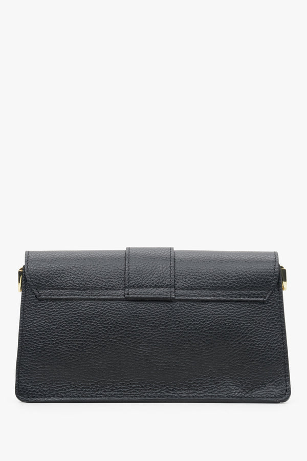 Women's black small handbag by Estro made of genuine leather with gold accents - reverse side.