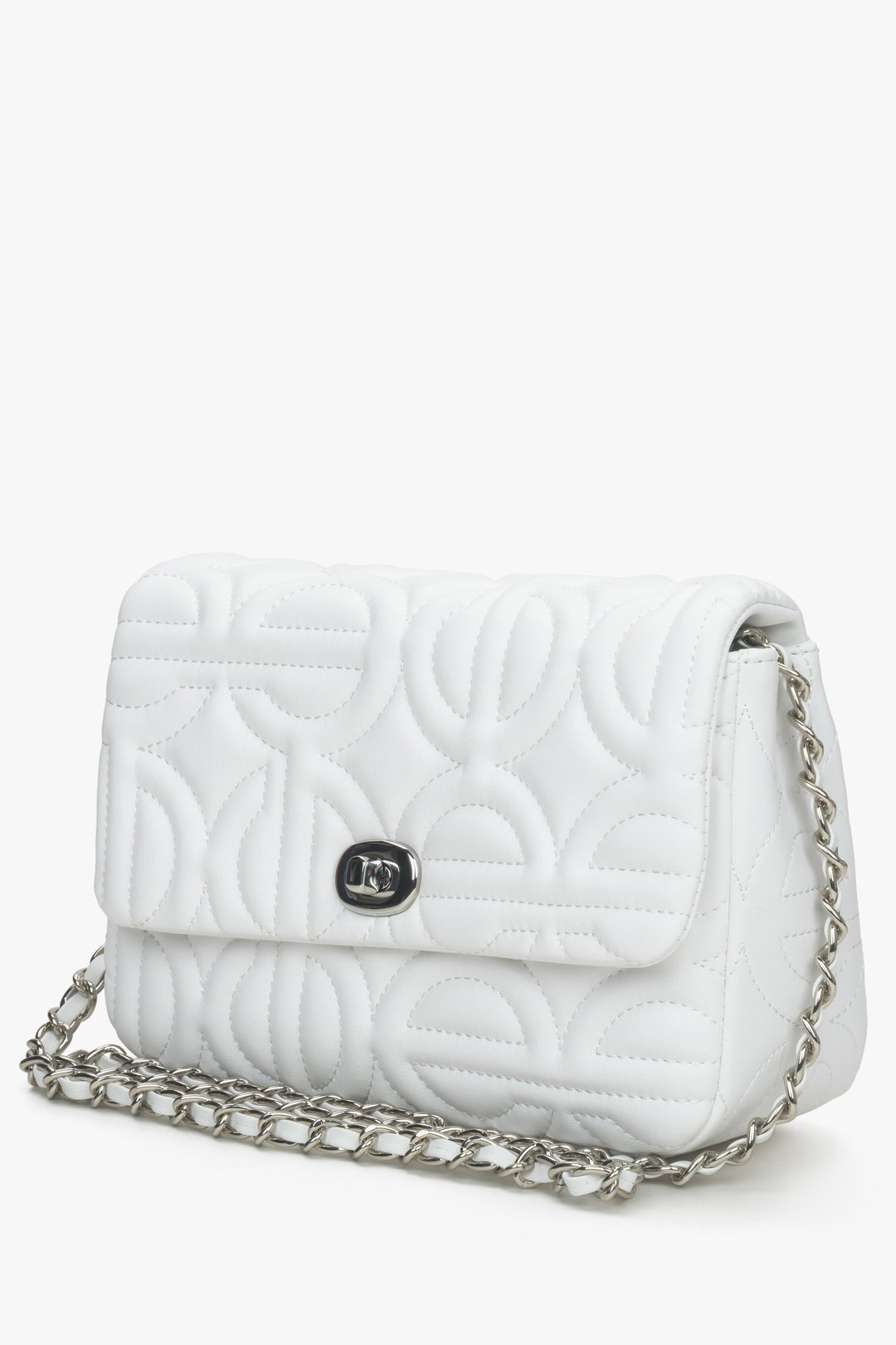 Women's Small White Shoulder Bag with a Silver Chain Estro ER00115059