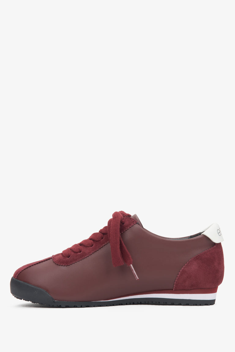 Burgundy women's sneakers, made of genuine leather and velour Estro.