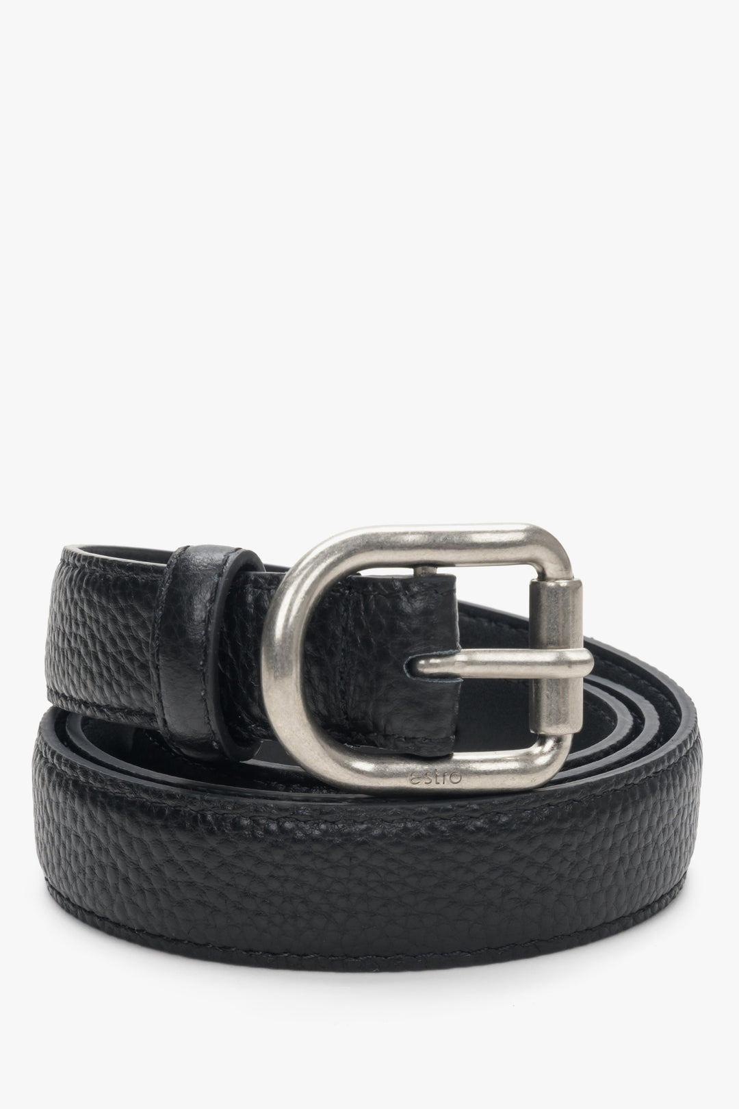 Black women's leather belt with silver buckle Estro