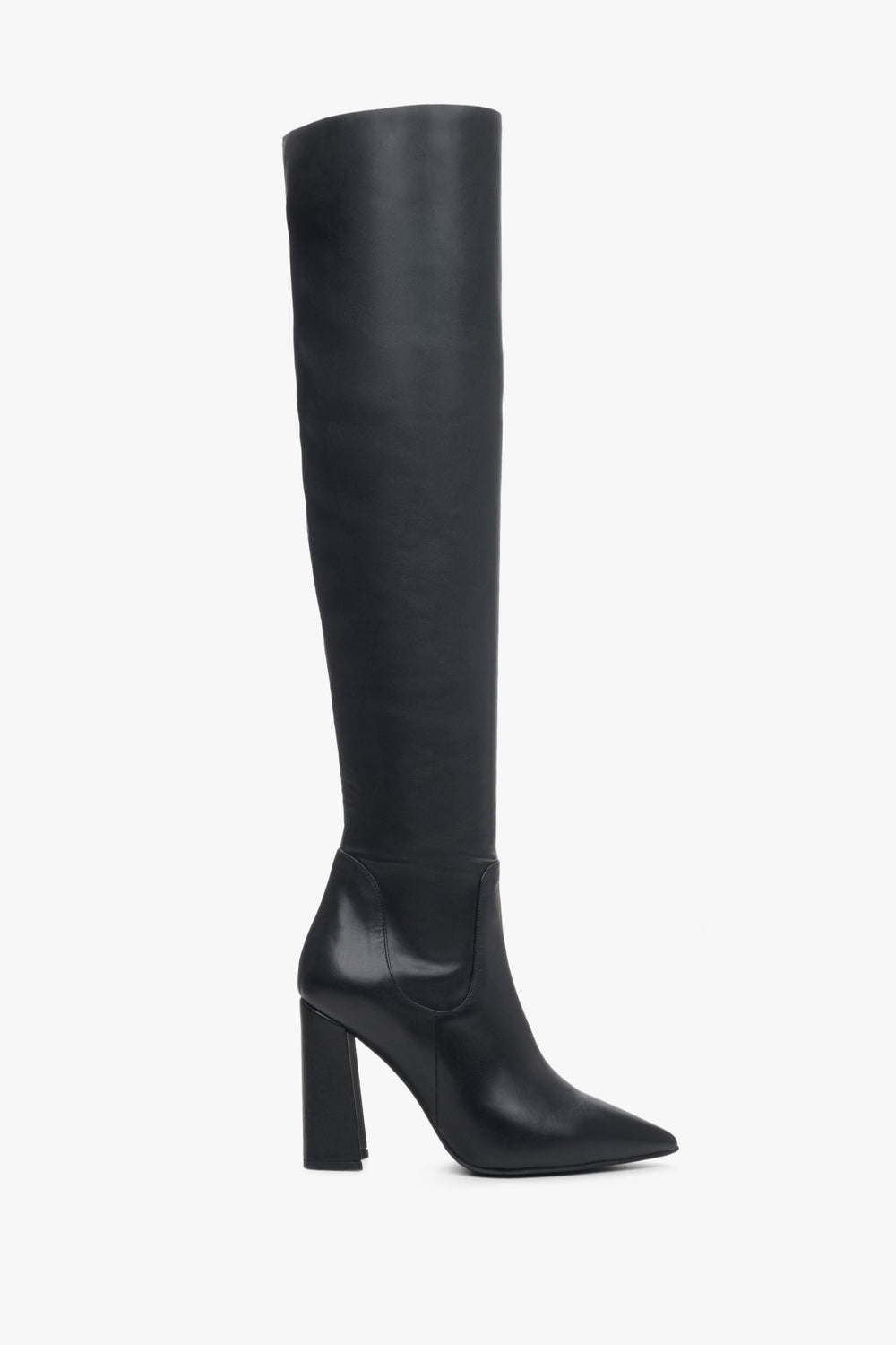 Women's High-Heeled Black Leather Boots Estro ER00113892