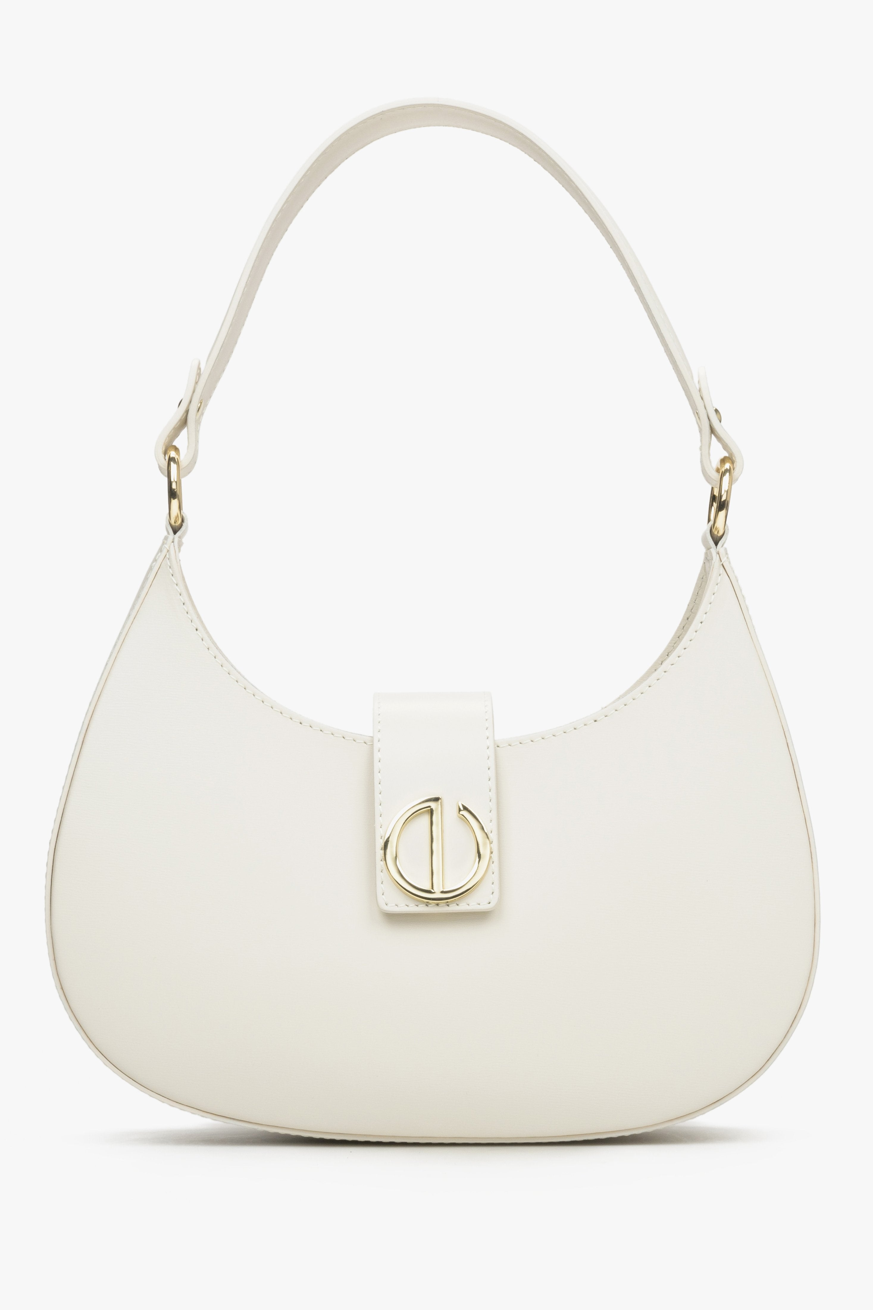 Milky-Beige Baguette Handbag made of Italian Genuine Leather Estro ER00114780.