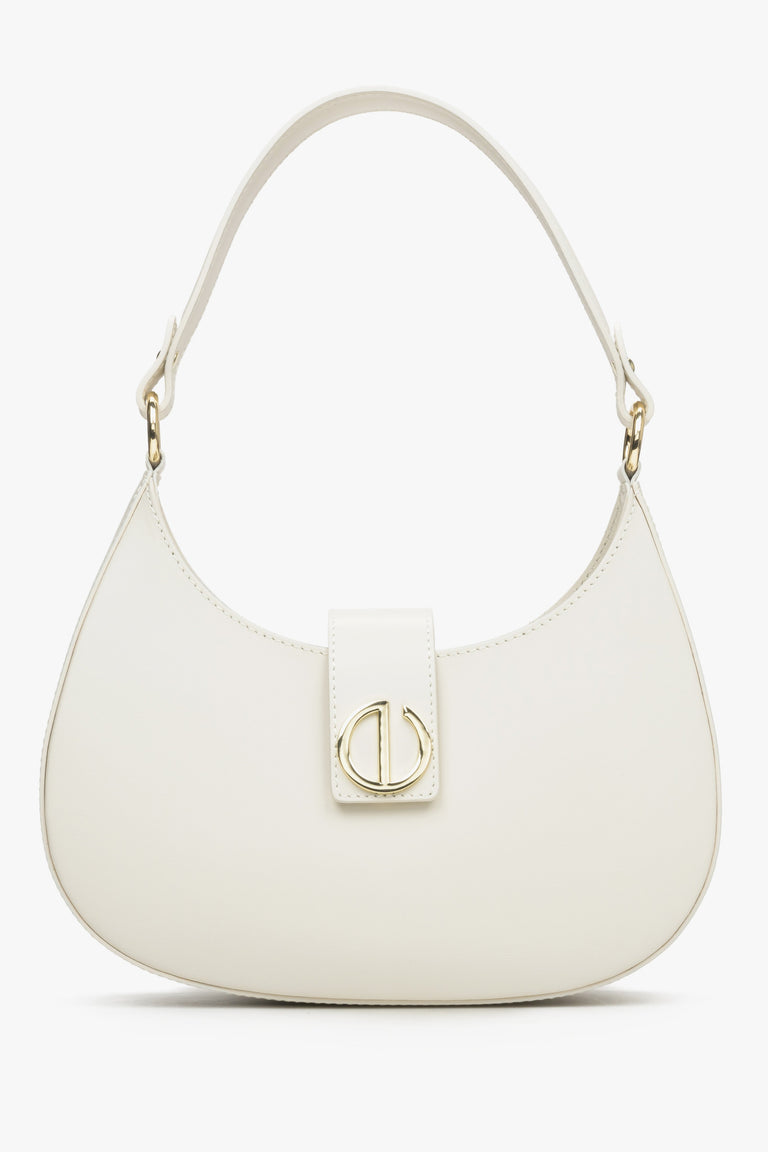 Milky-Beige Baguette Handbag made of Italian Genuine Leather Estro ER00114780.