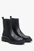 Women's Black Leather Ankle Boots with Decorative Perforations Estro ER00113305