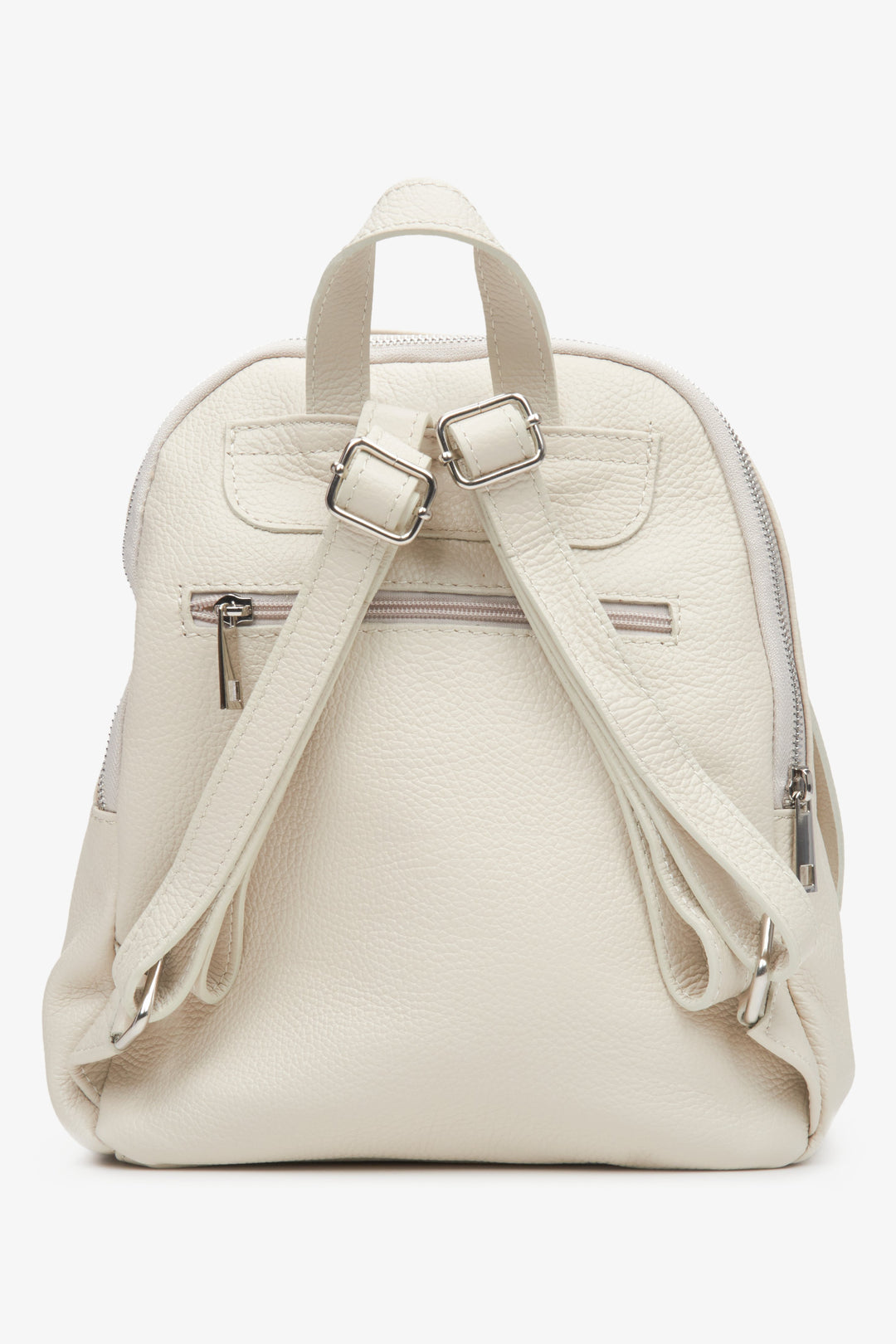 Women's Light Beige Leather Backpack with silver accents - reverse.