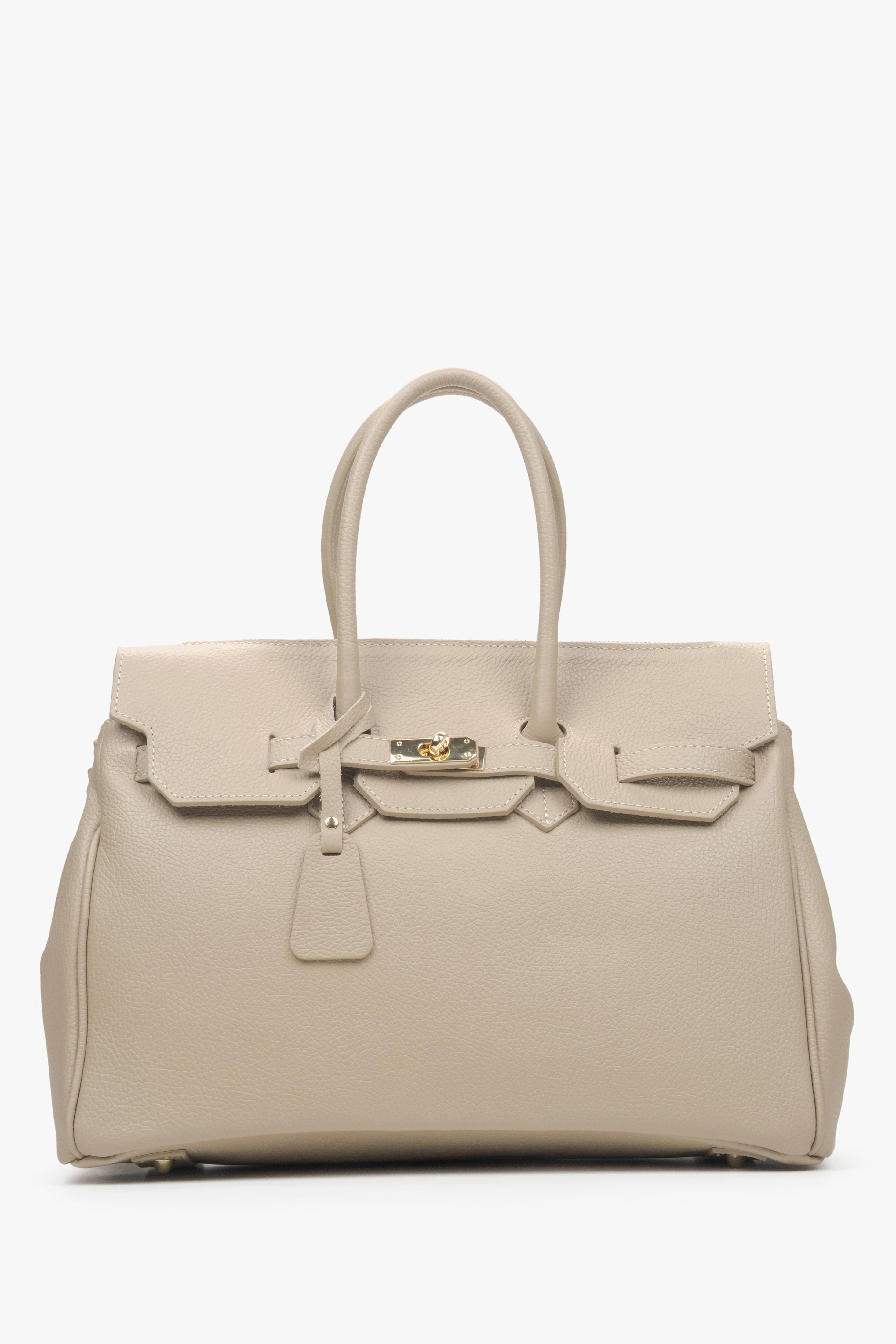 Women's Beige Satchel Handbag made of Premium Italian Genuine Leather Estro ER00115404.