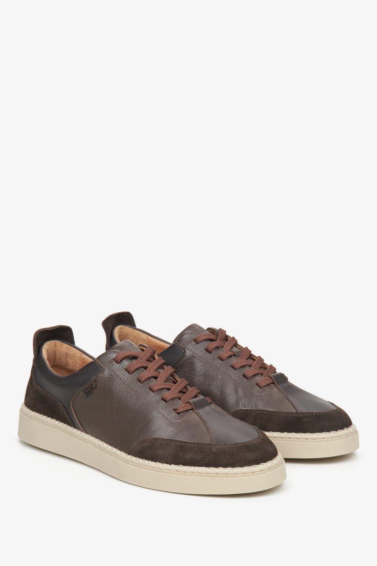 Estro brown men's sneakers made of genuine leather and velour.