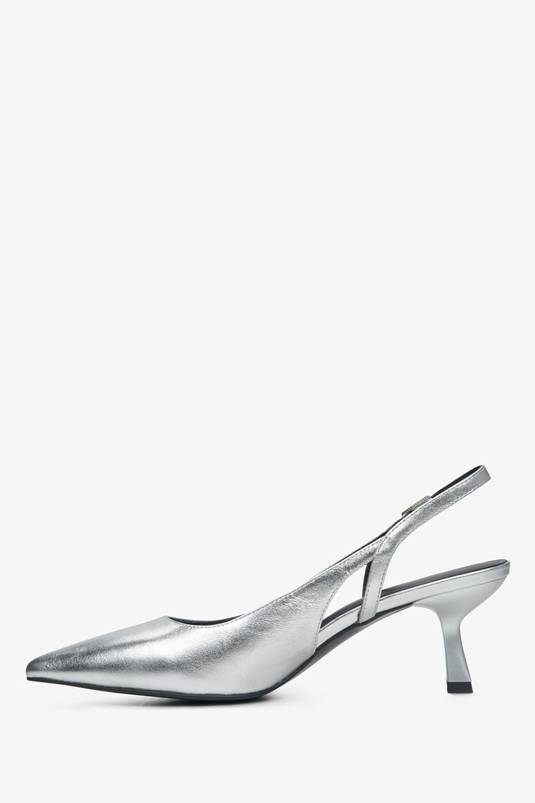 Silver leather women's slingback shoes by Estro X MustHave - side profile of the shoe.