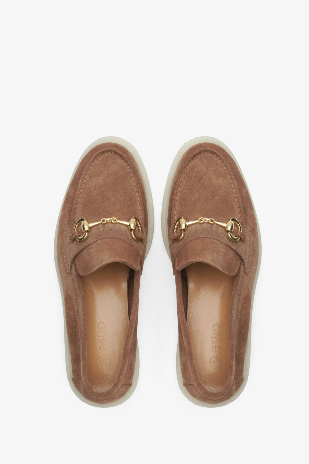 Light brown women's loafers Estro - presentation from above.