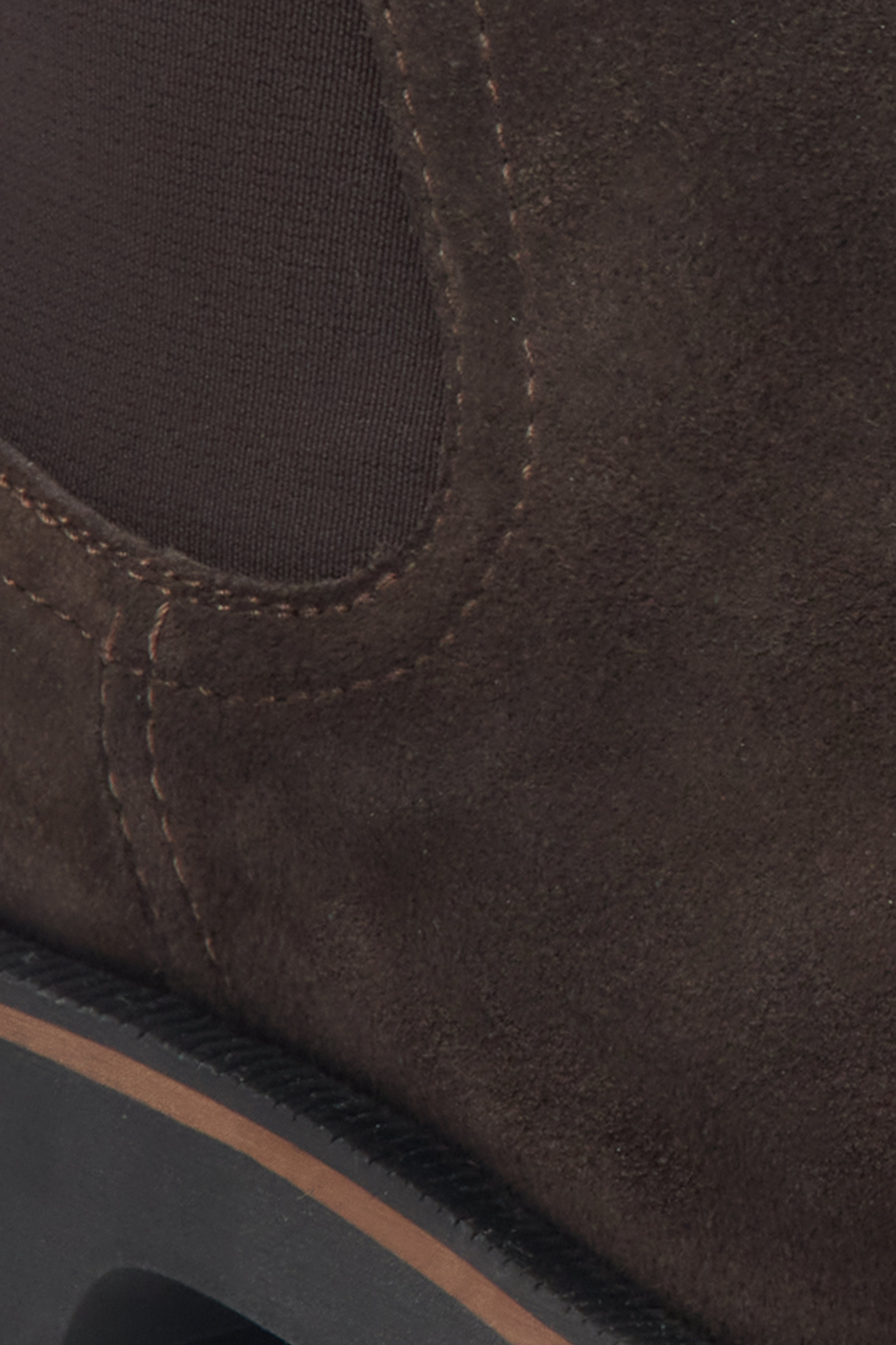 Brown velvet women's Chelsea boots by Estro - details.