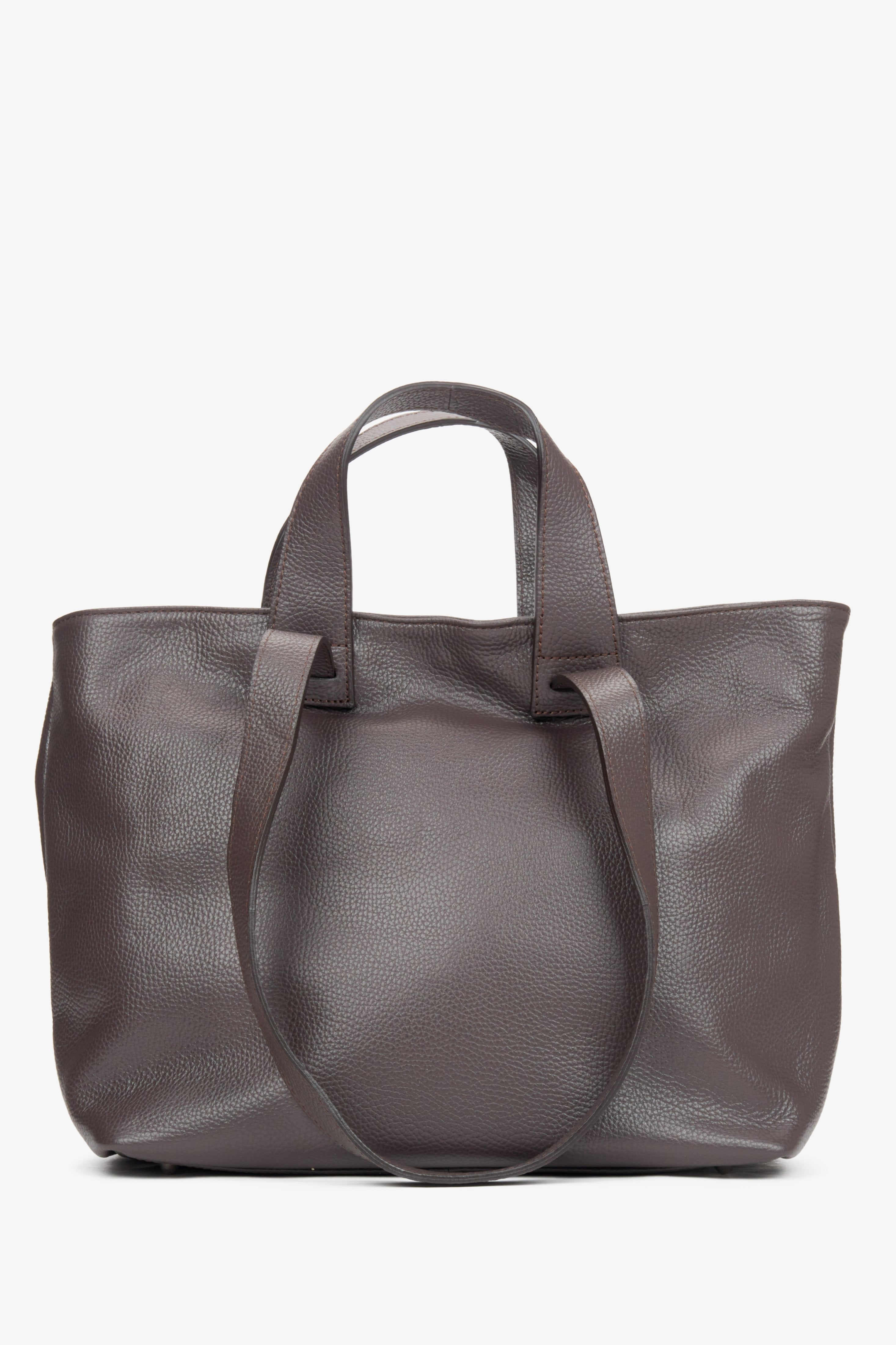 Hand-stitched in Italy, dark brown leather women's bag.