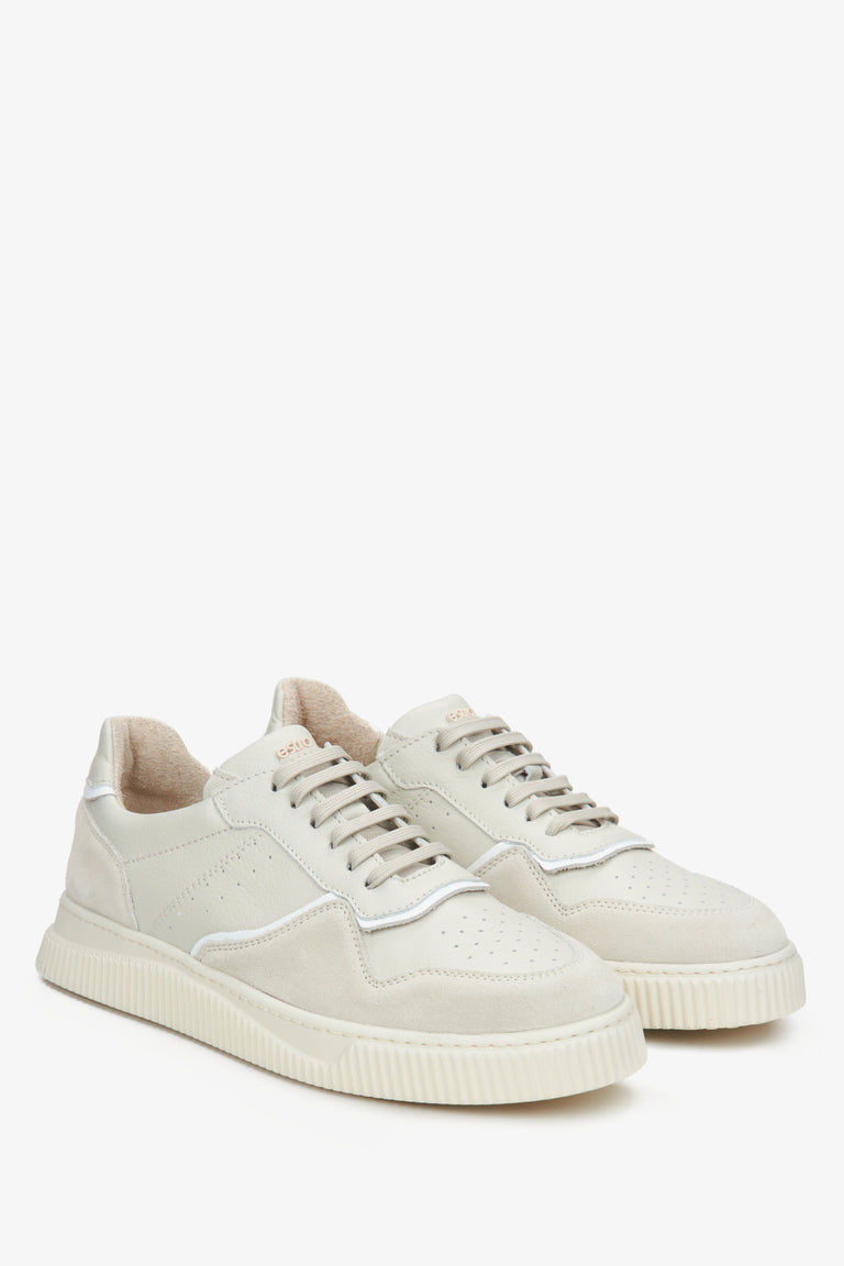 Estro women's beige and milky sneakers made of Italian genuine velour.