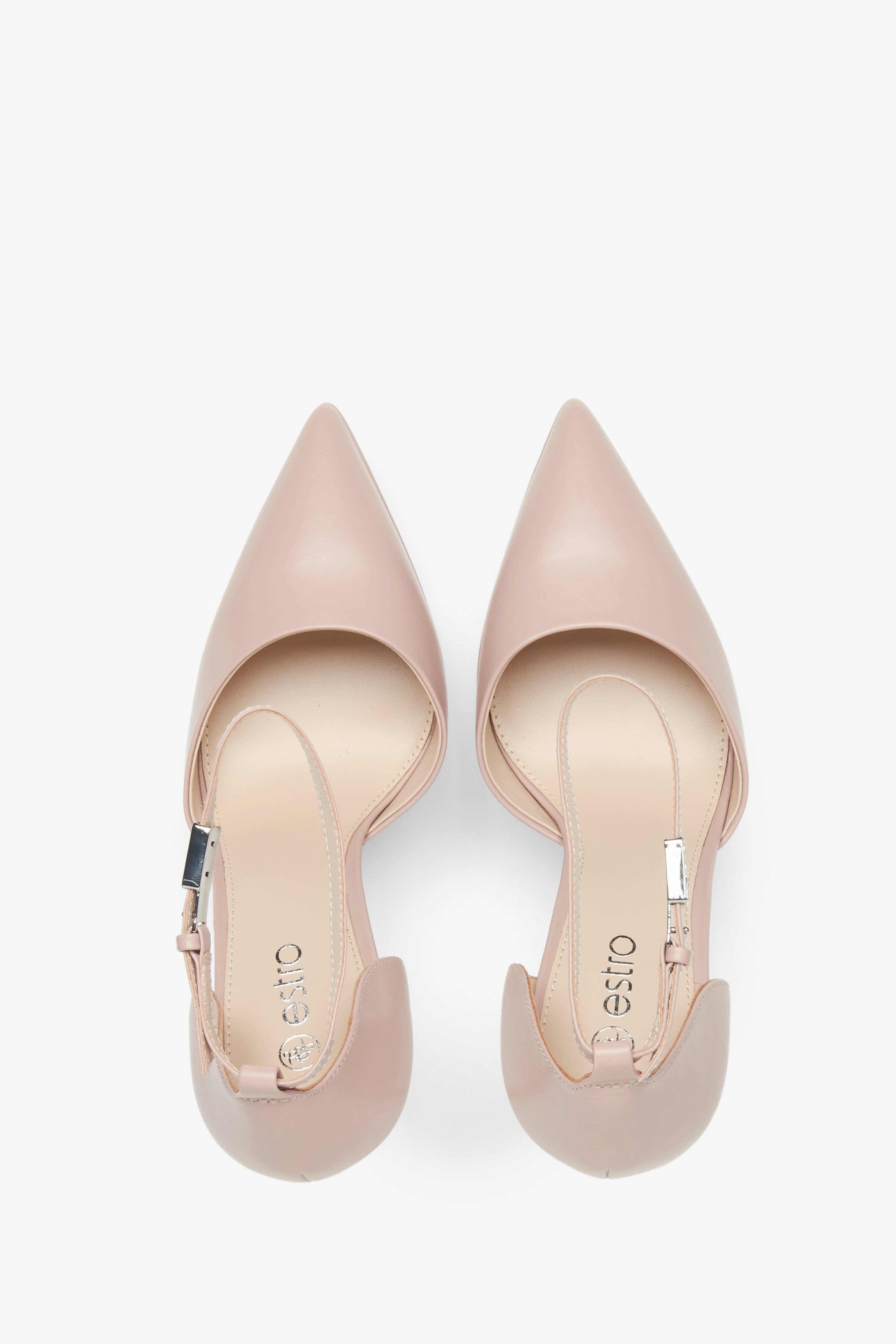 Beige leather women's pumps by Estro - top view.