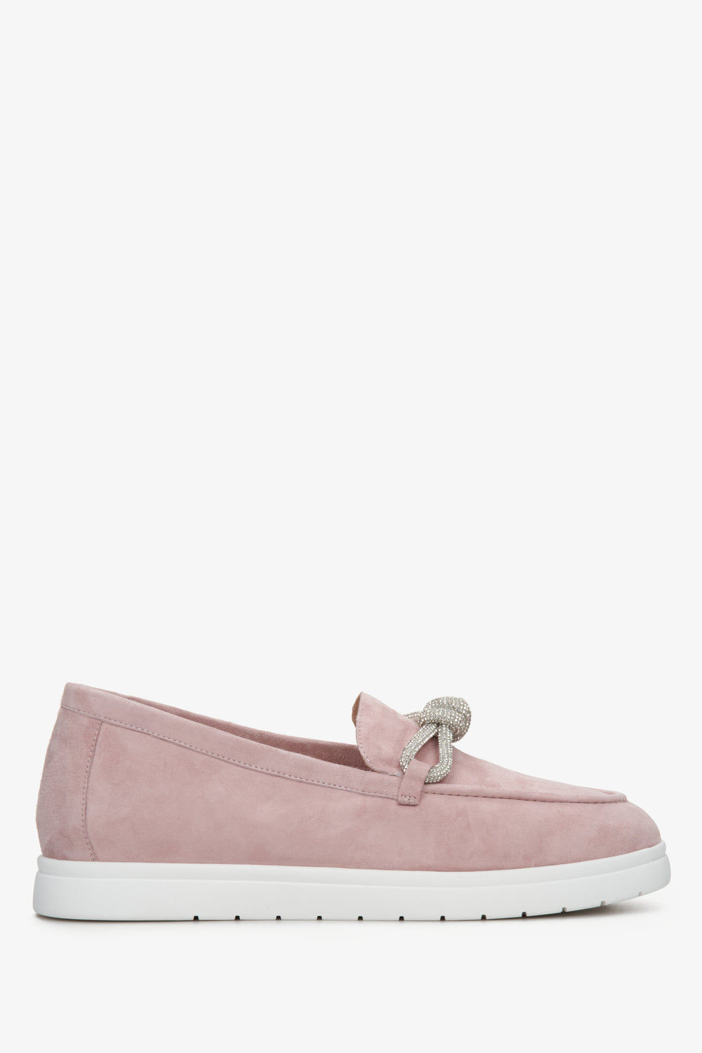 Women's Pink Velour Moccasins with a Decorative Bow Estro ER00112773.