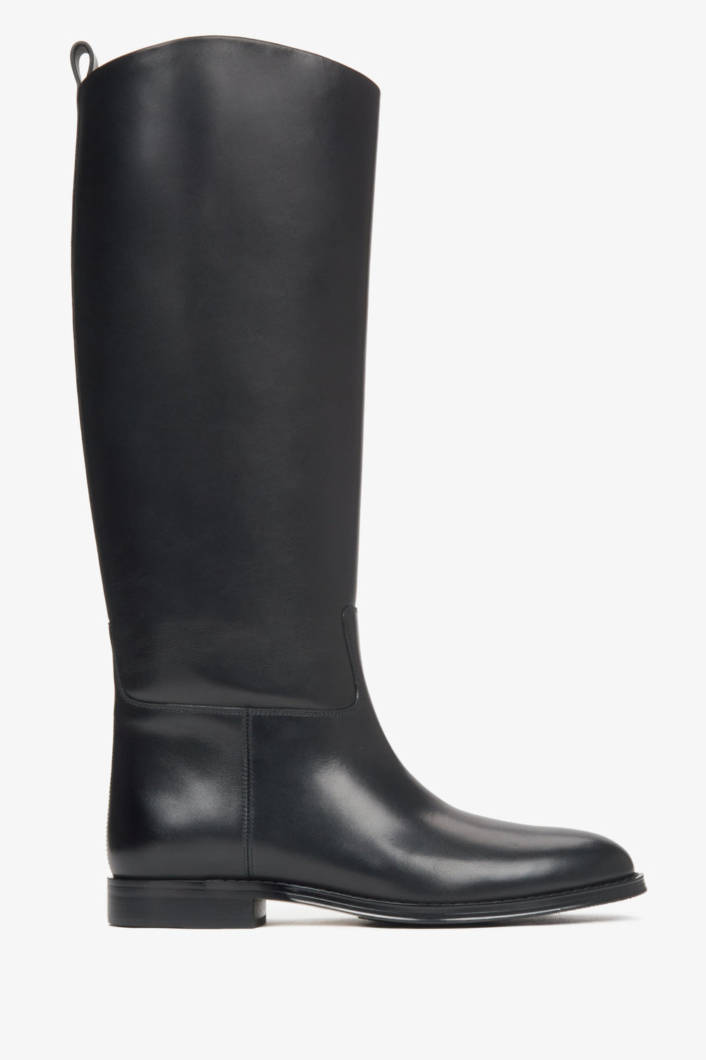 Women's Black Knee-High Boots with a Wide Shaft made of Genuine Leather Estro ER00115870.