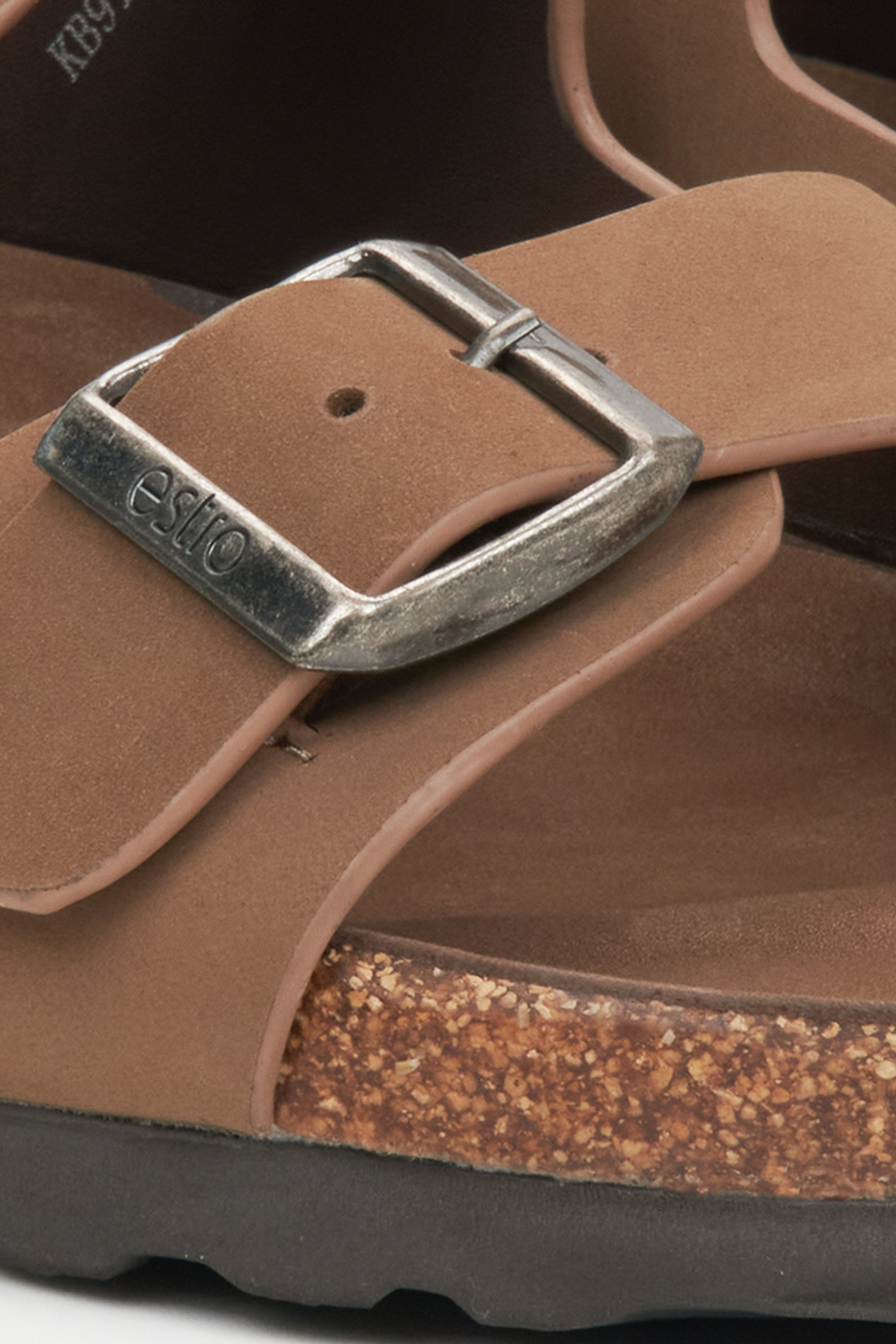 Estro men's brown nubuck sandals - close-up detail.