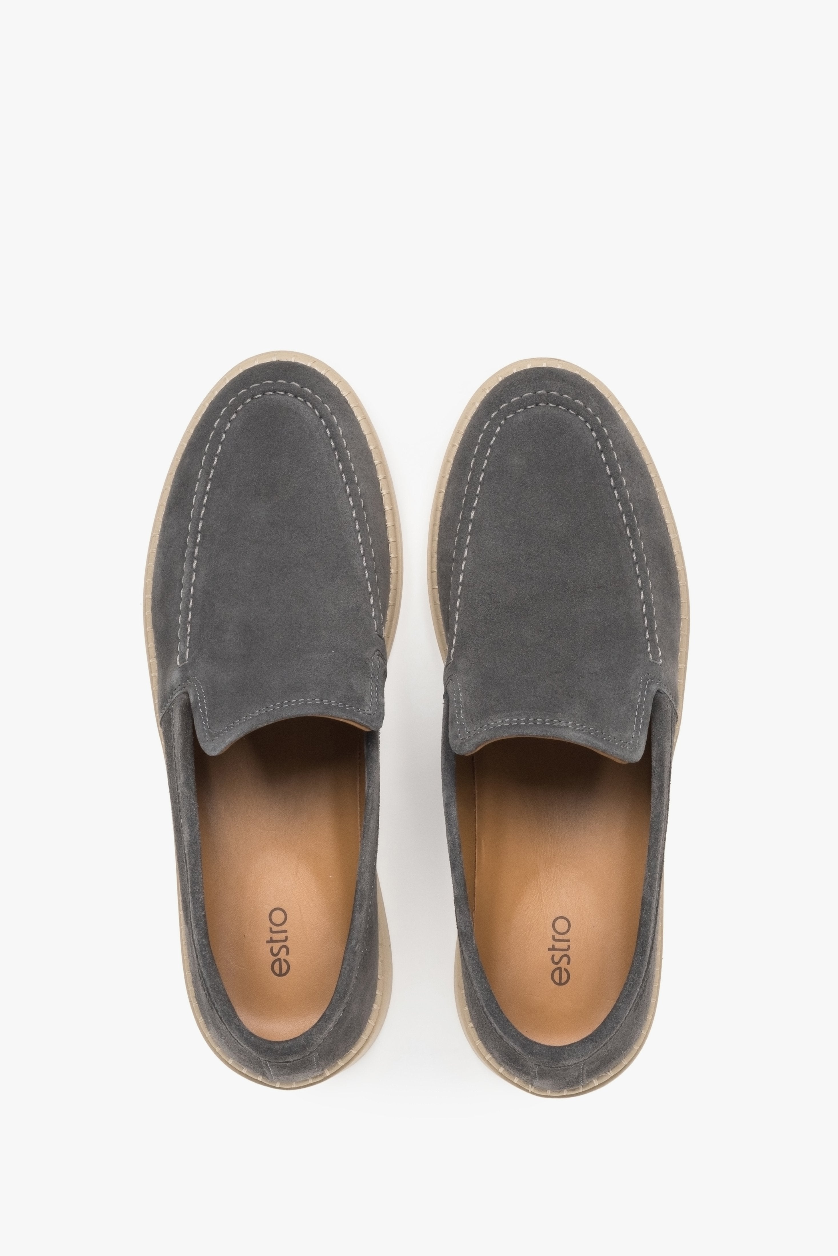 Stylish grey men's loafers made of premium Italian natural velour by Estro.