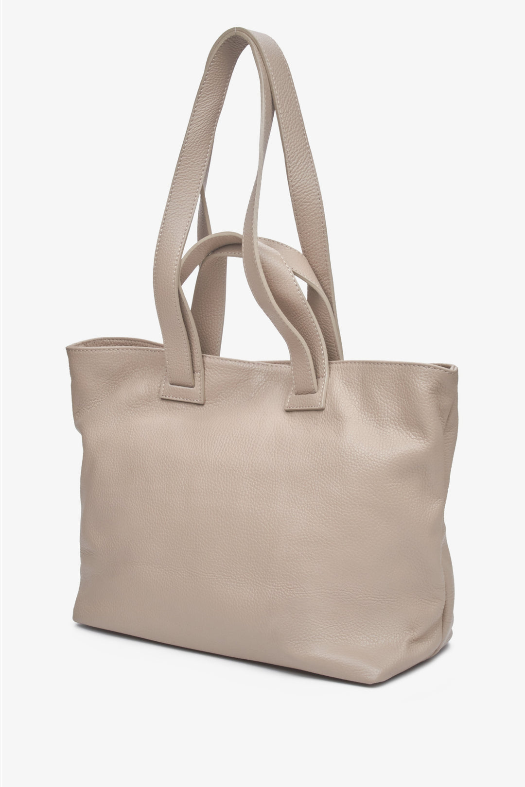 Beige large women's handbag made from genuine leather by Estro.