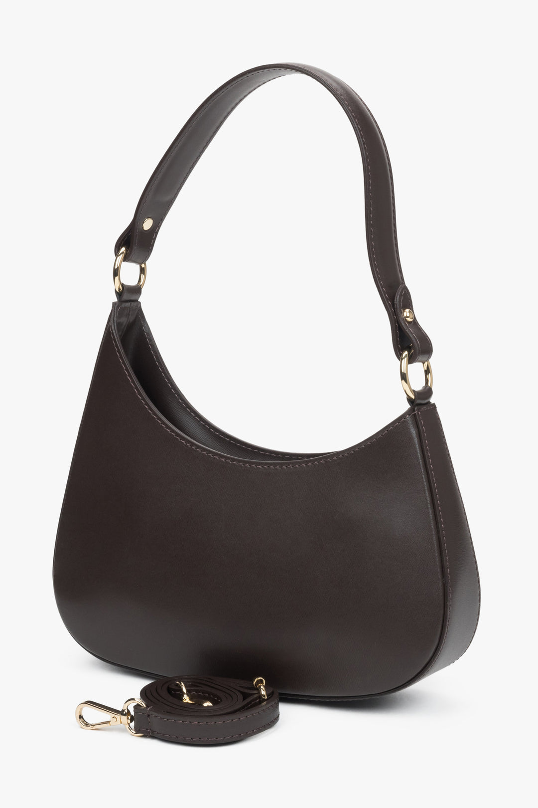 Women's dark brown Estro shoulder bag with detachable strap.