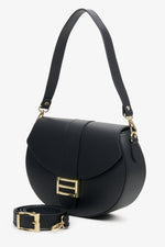 Women's Black Leather Handbag with Gold Accents Estro ER00113705.