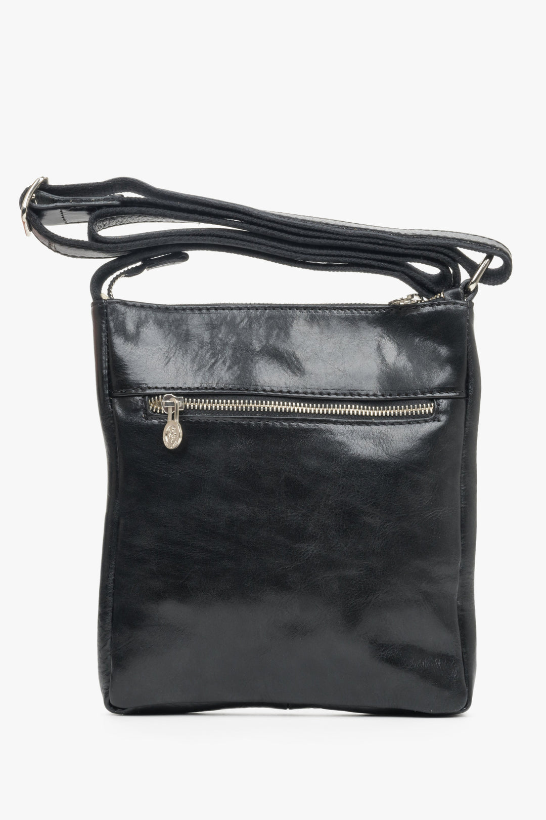 Men's small black shoulder bag, perfect for fall - back view.