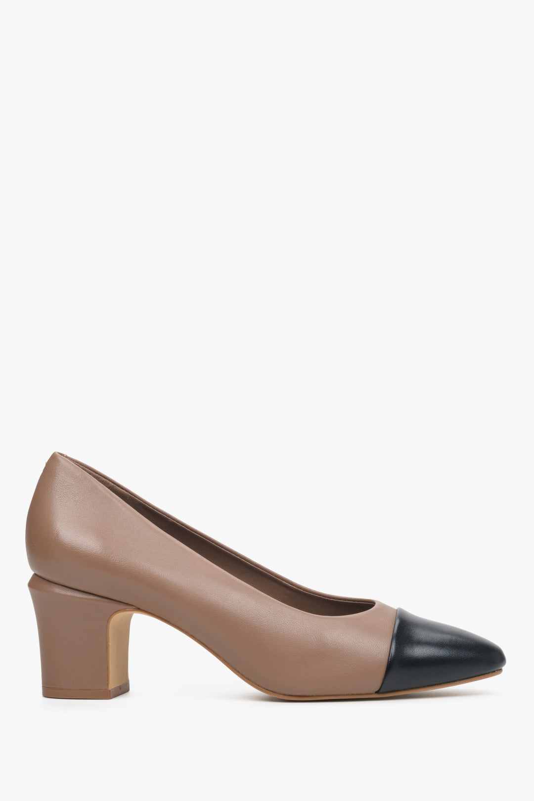Women's Brown Leather Pumps with Square Heel Estro ER00113739.