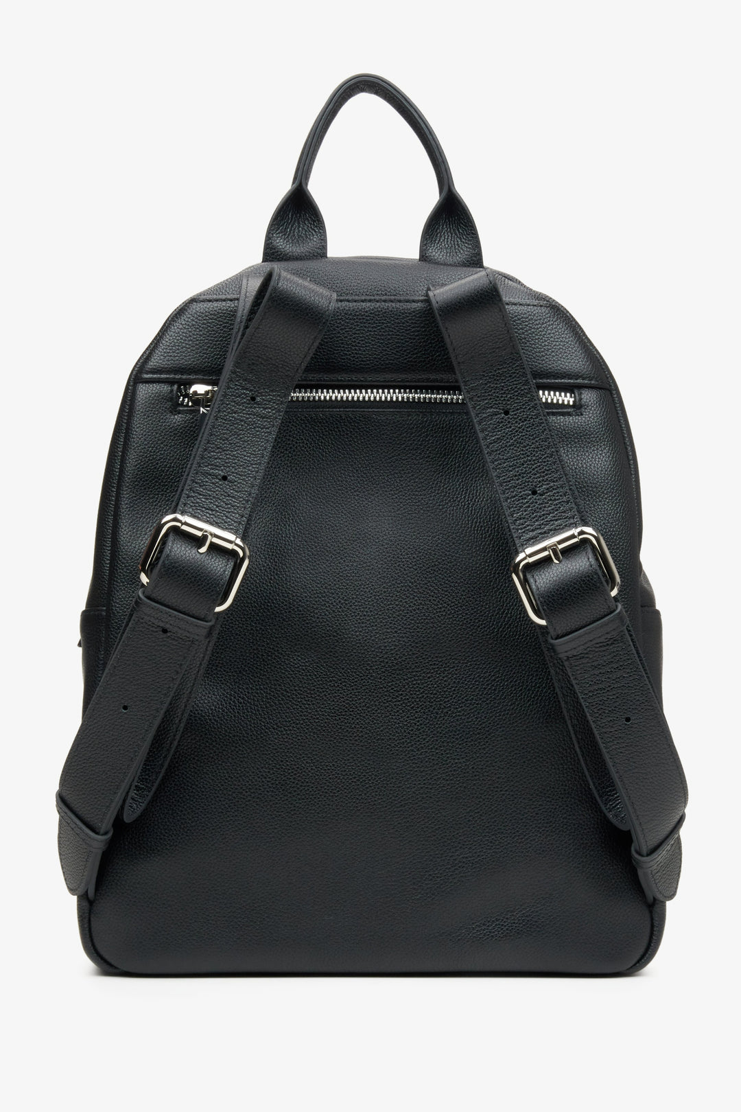 Women's black leather backpack by Estro - reverse side.