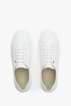 Women's fall white sneakers made of genuine leather by Estro - top view shoe presentation.