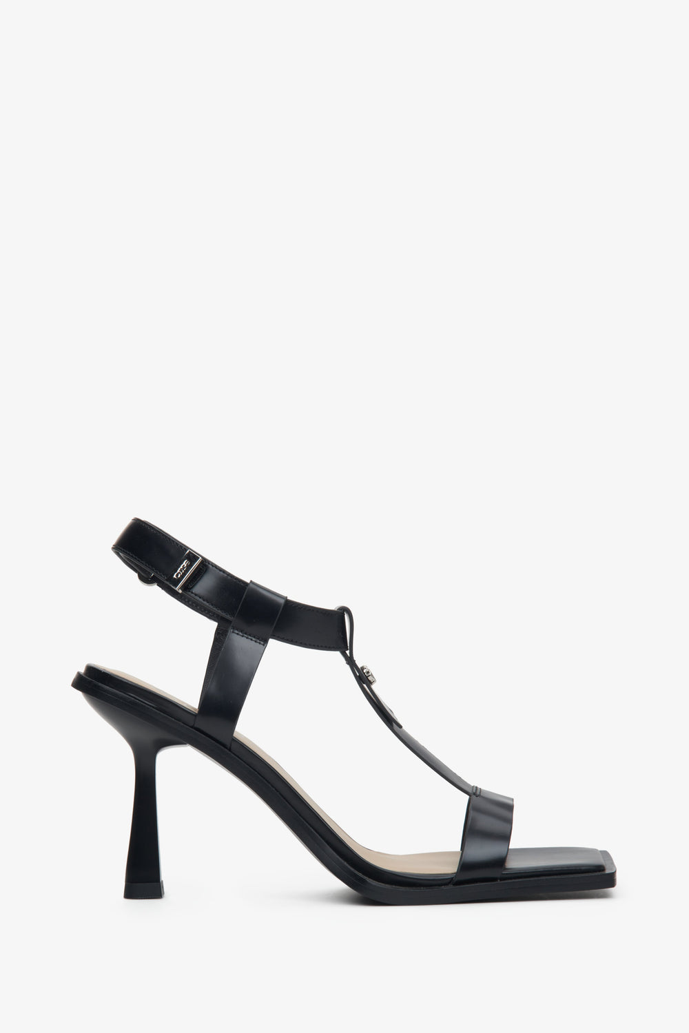 Women's Black Heeled T-Bar Strappy Sandals Estro ER00113327