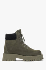 Women's Dark Green Lace-up Ankle Boots made of Premium Italian Genuine Velour Estro ER00116339.