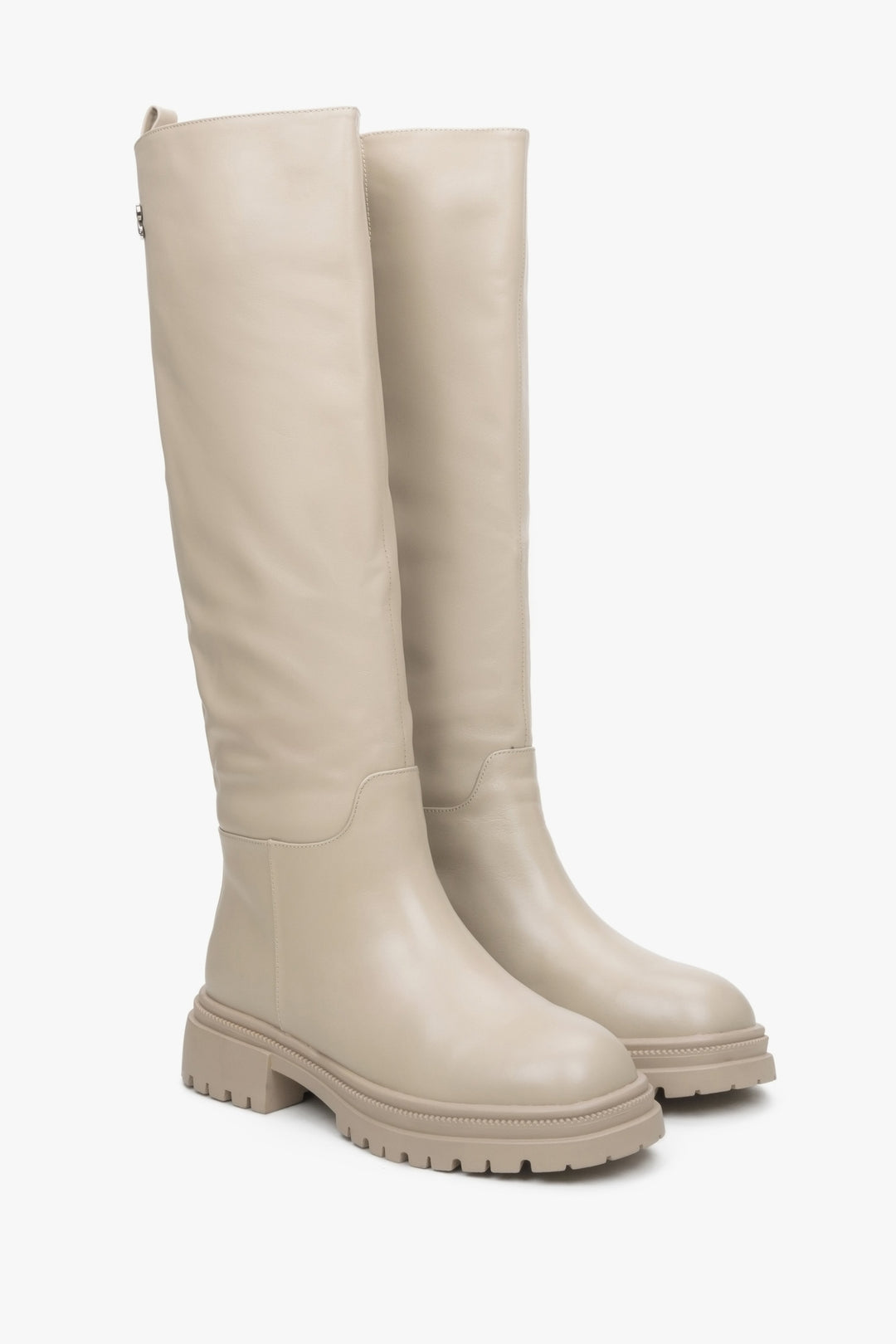 Women's high beige leather boots by Estro.