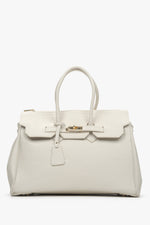 Women's Milky-Beige Satchel Handbag made of Premium Italian Genuine Leather Estro ER00115403.