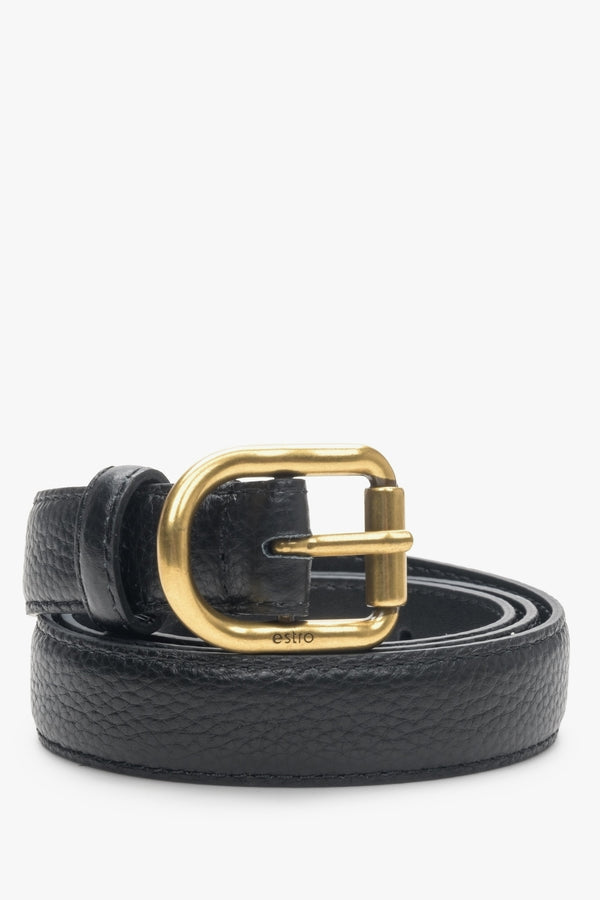 Black Women's Leather Belt with Gold Buckle Estro ER00113190