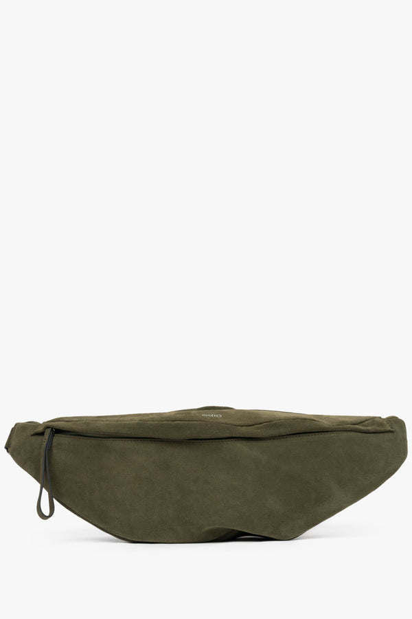 Men's Dark Green Fanny Pack made of Natural Velour Estro ER00115962