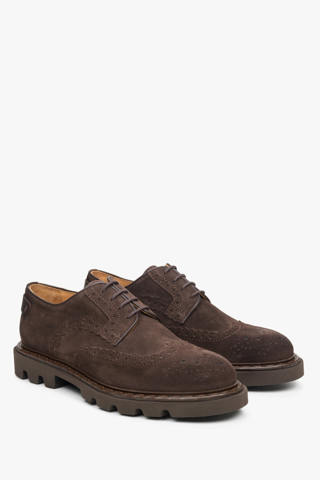 Men's dark brown suede lace-up oxford shoes by Estro.