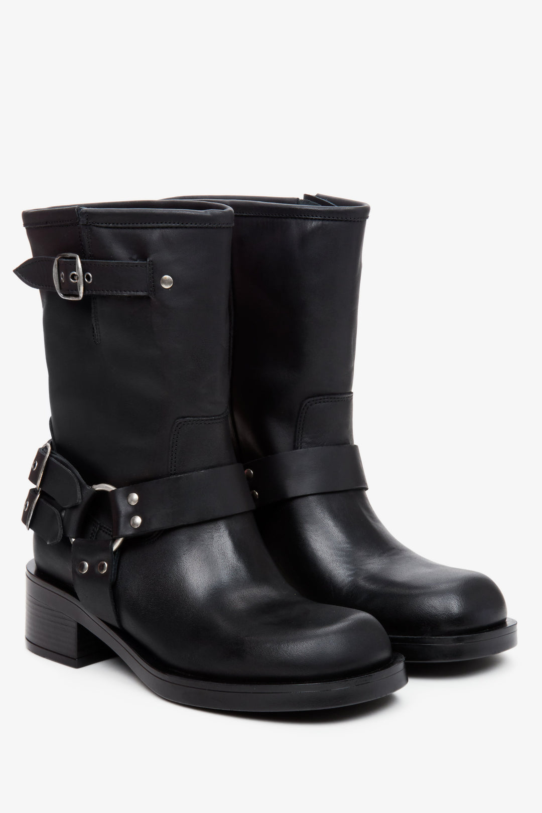 Women's black leather boots by Estro.