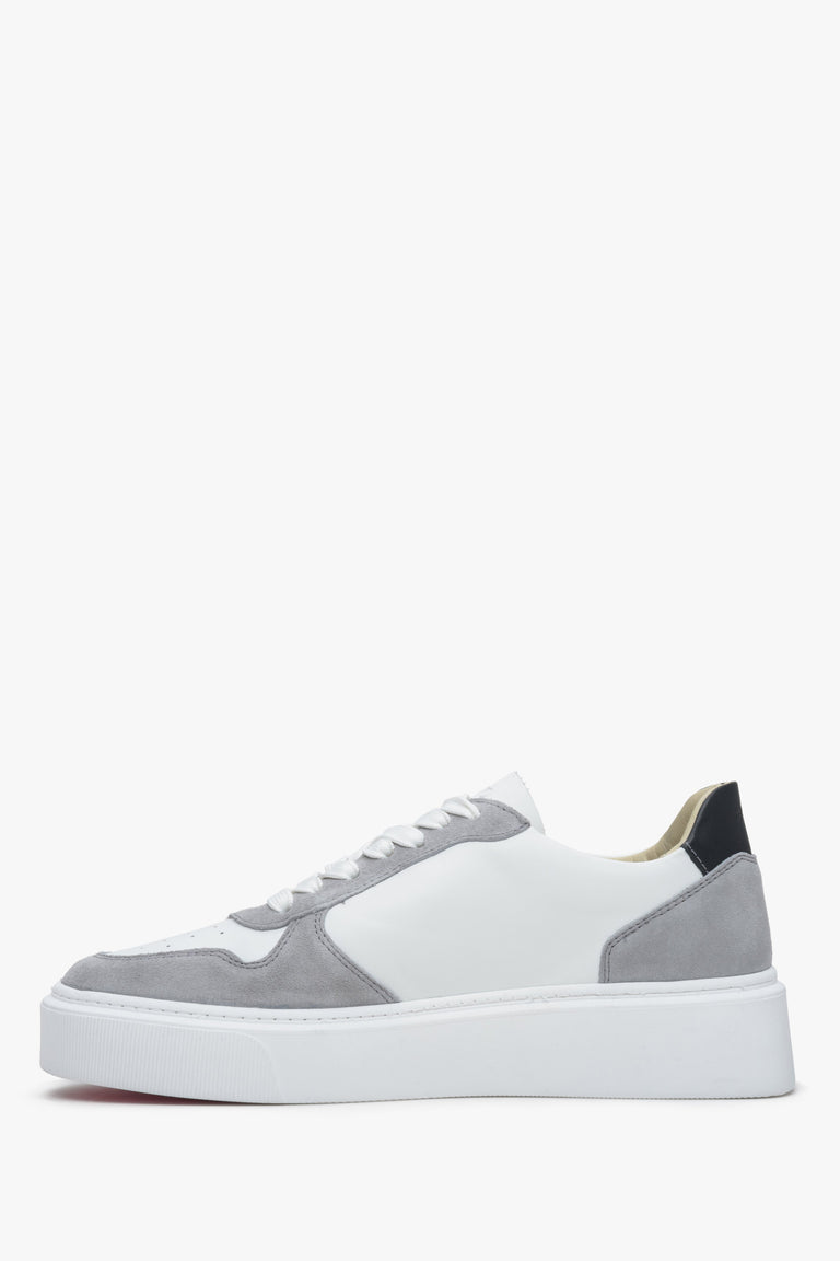 Leather women's sneakers by Estro in white and grey color.