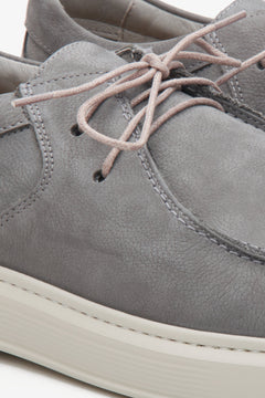 Estro grey velour men's loafers - close-up on the details.