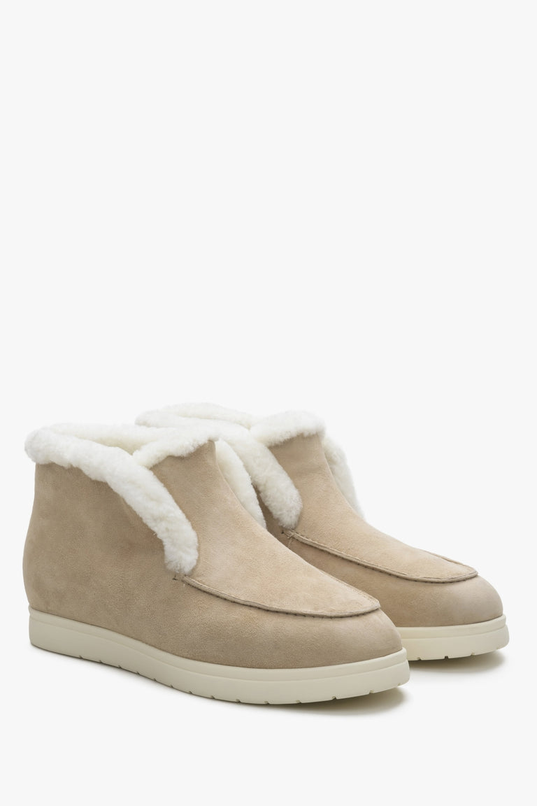 Women's Light Beige Low-Top Boots made of Genuine Velour & Fur Estro ER00114378