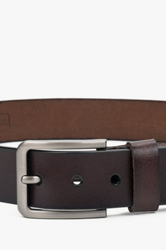 Stylish dark brown men's belt by estro, crafted from high-quality genuine leather and finished with a classic silver buckle.