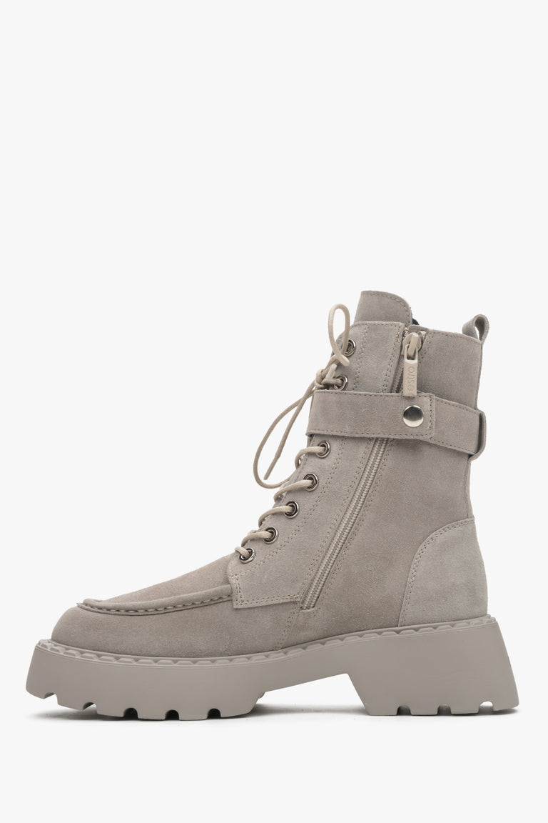 Women's high grey velour boots by Estro - shoe profile.